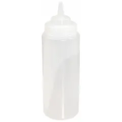 This clear squeeze bottle from CRESTWARE has a 24 fl oz capacity, a 2-7/8 in opening diameter, and a 9-1/4 in overall height. It is not dishwasher safe. Commonly used for dispensing condiments, sauces, and other liquids in food service and industrial settings.