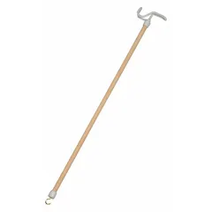 This dressing aid stick is made of white wood and is latex-free. It measures 27 inches in overall length, 5/8 inch in overall width, and 3 3/4 inches in overall height. Used to assist with wound care or personal hygiene tasks, it allows users to reach and manage dressings without direct contact.