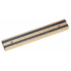 This magnetic knife rack from CRESTWARE is constructed of wood in a tan finish. It holds metal utensils securely via its magnetic design. With an overall width of 1 inch, depth of 12 inches, and height of 2 1/2 inches, it is suited for countertop storage of knives and other metal tools in food preparation areas.