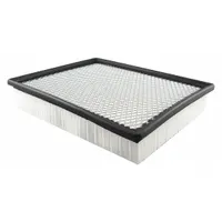 Rectangular panel engine air filter with an overall length of 12 9/32 inches. Designed for use in GMC light duty trucks. Replaces the original filter to protect the engine from airborne contaminants