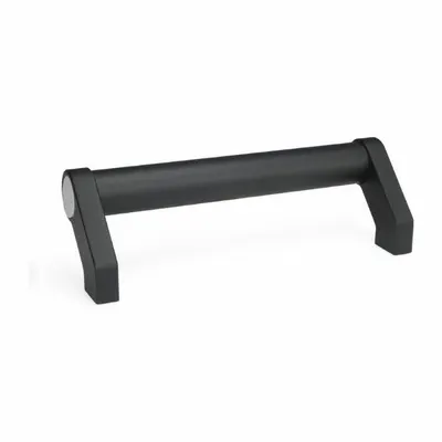 JW WINCO Pull Handle: Threaded Holes, Aluminum, Black - Load-Rated Angled-Leg Tubular Pull Handles