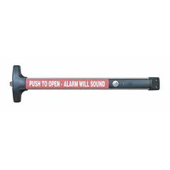 Rim-type exit device with touchbar style, constructed of aluminum. ADA compliant. Suitable for commercial and industrial doors requiring emergency egress, with a maximum door width of 48 inches.