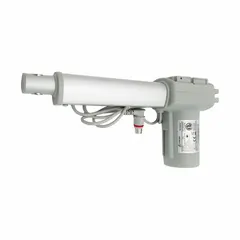 This head actuator is constructed from metal with a gray finish. It is designed for use in healthcare beds to enable precise head-section adjustment. Compatible with Drive Medial systems and P750 part number.