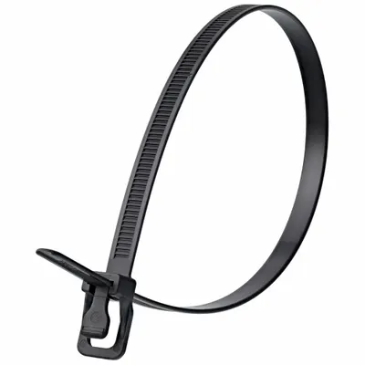 RETYZ Releasable Cable Tie: Black, 14 in Lg, Outdoor Use, Max. 87 mm Bundle Dia. - Heat-Stabilized Push-Release Cable Ties