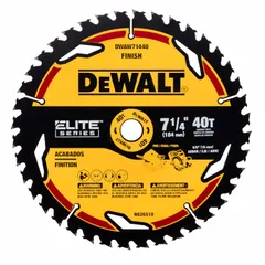 Circular saw blade with 7-1/4 in diameter, 40 carbide teeth, 0.07 in kerf, and 5/8 in arbor. Designed for cutting wood, including lumber, plywood, and engineered wood products.