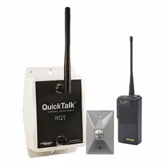 This call box provides a fixed interface for two-way radio communication on UHF license-required channels. It features a wired push button for initiating calls and operates on a single channel. The black enclosure is suited for industrial facilities, security checkpoints, or entry gates where reliable voice communication is needed.