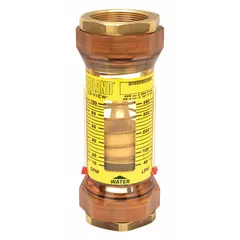 This HEDLAND flowmeter is an inline variable area meter for water, featuring a scale display and universal mounting orientation. It measures flow in liters with an accuracy of +/-5% and uses Buna-N seals and O-rings. Suitable for monitoring flow in industrial water systems, cooling loops, and process lines.