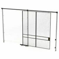 Black powder-coated steel slide door for woven-wire partition systems. Measures 10 ft high by 8 ft wide by 1 3/4 in deep. Provides controlled access to enclosed storage areas in warehouses and industrial facilities