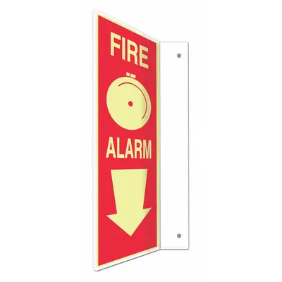 CONDOR Safety Sign: PETG, Mounting Holes Sign Mounting, 12 in x 4 in Nominal Sign Size - L-Shape Projection Fire Alarm Signs