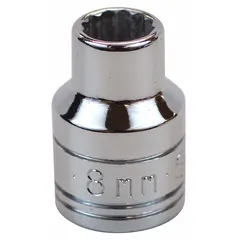 This 3/8" drive hand socket features a 7 mm metric size with a 12-point configuration for use on hex fasteners. The chrome finish provides corrosion resistance. Suitable for tightening or loosening fasteners in automotive, machinery, and industrial applications.
