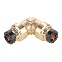 Brass push-to-connect elbow fitting with two 5/32 in OD tube connections. Used in pneumatic circuits and air brake systems for tool-free, leak-free joints