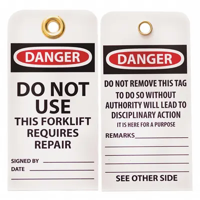 SKILCRAFT Lockout Tag: Danger, Do Not Use this Forklift, Plastic, Date/Remarks/Signed By - Safety