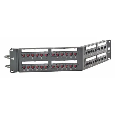 HUBBELL PREMISE WIRING Patch Panel: Angled, 2 Rack Units, 48 Ports, 6, IDC, 4-Pr PoE (4PPOE) - Rack-Mount Punchdown RJ45 Patch Panels