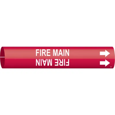 BRADY Pipe Marker: Fire Main, Red, White, Fits 2 1/2 to 3 7/8 in Pipe O.D., 1 Pipe Markers - Fire Main Snap-On Pipe Markers