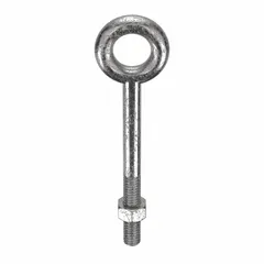 This machinery eye bolt without shoulder is made from 18-8 stainless steel with a plain finish. It features a 5/16"-18 thread size and includes a nut. Used for lifting, pulling, or securing loads in industrial applications such as machining, material handling, and general rigging.