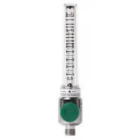 The MAXTEC R306P01 flow meter is designed for oxygen service with DISS inlet and outlet connections. It features a polycarbonate housing and a green knob, with graduation subdivisions of 0.5 L/min over a 0-5 L/min range. This unit meets ANSI standards and is used to measure and regulate oxygen flow in medical gas systems