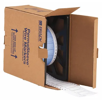 BRADY Sleeve Label: 3/8 in x 1 1/2 in, Polyolefin, White (Matte) - Brady Precut Sleeve Label Rolls