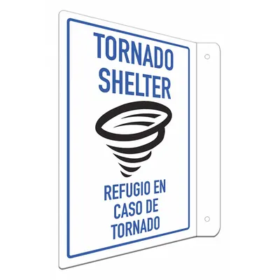 LYLE Reflective Emergency Shelter Sign: Aluminum, Mounting Holes Sign Mounting - L-Shape Projection Tornado Shelter/Refugio Contra Tornados Signs