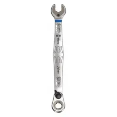This SAE spline ratcheting combination wrench features a 5/16 in head size and an offset design for improved access to recessed fasteners. The nickel chrome finish resists corrosion. Suitable for tightening and loosening fasteners in confined spaces.
