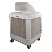 Portable evaporative cooler for large spaces from 2,500 to 4,700 square feet. Operates on 115V AC with a 5-15P plug and offers 2 fan speeds. Suitable for cooling areas where traditional air conditioning is not feasible