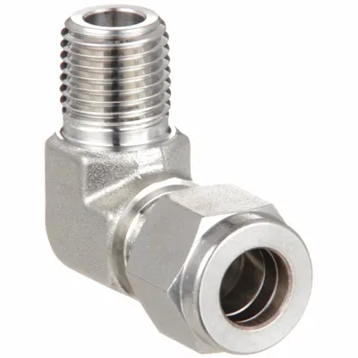 HAM-LET Double-Ferrule Compression Fitting Elbow: 3/8 in OD x 1/4 in MNPT - Double-Ferrule Stainless Steel Fittings