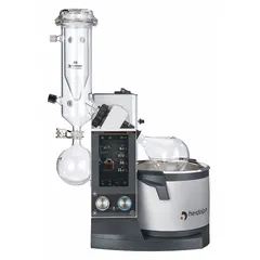 Motorized lift rotary evaporator with 5 L capacity, speed range 10-280 RPM, and 1300 W heating power. Includes G5 dry ice condenser and vacuum controller for efficient solvent removal under reduced pressure. Suitable for distillation, concentration, and drying of heat-sensitive compounds in laboratory settings.