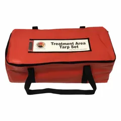 This triage tarp set includes a green Treatment Area Tarp with Morgue legend, made of vinyl. The set is used for incident command and triage operations, helping organize patient care zones during emergency response. Overall width is 20 ft.