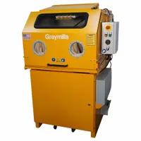 This manual heavy-duty spray wash cabinet is constructed of stainless steel and operates on 120V AC. It is designed for use with water-based aqueous solutions and includes an elevated work shelf. The unit is CSA22.2 Certified and suitable for cleaning greasy or oily components in maintenance and manufacturing facilities