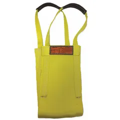 This single-leg Type 9 cargo web sling is constructed of nylon with 2 plies. It has an 18 ft sling length, 10 in sling width, and 12 in eye length. The yellow sling includes a wear-resistant tag. Used for lifting and rigging loads in industrial applications.