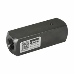 Steel-bodied check valve with #12 SAE O-Ring Boss inlet and outlet connections. Used in hydraulic systems to prevent backflow under high-pressure conditions.