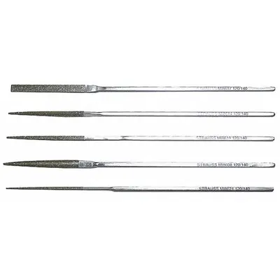 STRAUSS Escapement File Set: Equaling/Half Round/Round/Square/Triangular, 140 mm Lg without Tang - Diamond-Coated Escapement File Sets
