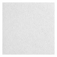 Fiberglass ceiling tile from the Optima series, 24 in x 24 in square lay-in panels for 15/16 in grid. White finish, mold resistant, high recycled content (50% or more), and high light reflectance (83% or more). Suitable for general-purpose use in libraries and other indoor spaces requiring acoustic control and cleanability