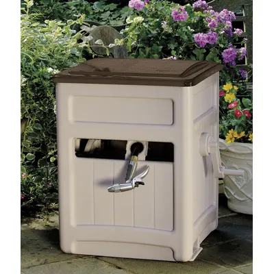 SUNCAST Garden Hose Reel: 225 ft (5/8 in I.D.), 15 in Reel Dia, Tan - Hand-Crank Garden Hose Reel Cabinets