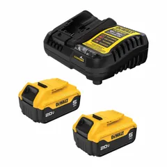 This kit includes two 20V MAX* 5 Ah lithium-ion batteries and a charger. The batteries provide power for 20V MAX* cordless tools such as drills, saws, and impact wrenches. Suitable for construction, renovation, and maintenance tasks. Not oil-resistant.