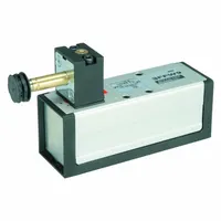 Four-way, two-position solenoid air control valve with internal pilot operation and spring return actuation. Used to direct compressed air flow in pneumatic systems for actuating cylinders and other automated equipment