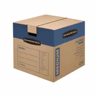 This printed moving box measures 18 x 18 x 16 inches and features double-wall construction with 32 ECT for reliable stacking strength. The lid closure style secures contents during transport. Suitable for packing and moving household or office items, the 8-pack provides multiple boxes for relocation or storage needs