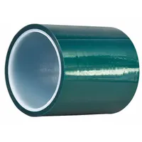 This polyester film tape with silicone adhesive withstands elevated temperatures for masking during powder coating, paint baking, and wave soldering. It provides clean removal without residue. The green color aids visual identification. Suitable for industrial processes requiring heat resistance