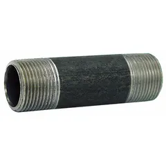 Schedule 40 welded pipe nipple with 2-1/2 in length and Male NPT threads on both ends. Rated for 300 psi at 150°F. Suitable for low-pressure water, air, and gas piping systems requiring a short threaded connection.