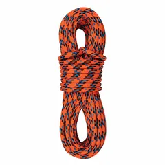 This 1/2 in diameter dynamic double braid rope is constructed of nylon. It has a working load limit of 715 lb. Suitable for rigging and climbing applications where dynamic load absorption is required.