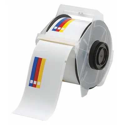 BRADY Pre-Cut Label Stock Roll: No Legend, Color Bar, 2 1/4 in x 4 in, 4 1/4 in x 2 1/4 in - Brady Right-To-Know Color Bar & Blank Text Area Precut Label Rolls