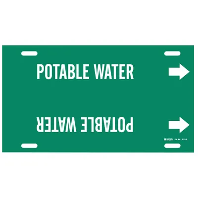 BRADY Pipe Marker: Potable Water, Green, White, Fits 6 to 7 7/8 in Pipe O.D. - Potable Water Strap-On Pipe Markers