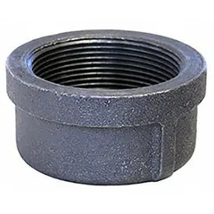 This threaded pipe cap is made of malleable iron and rated for a maximum operating pressure of 300 psi at 150°F. It is used to seal the end of a 1/2-inch threaded pipe in medium-pressure piping systems, such as industrial plumbing, steam, and compressed-air lines.