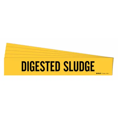 BRADY Pipe Marker: Digested Sludge, Yellow, Black, Fits 2 1/2 to 7 7/8 in Pipe O.D. - Digested Sludge Adhesive Pipe Markers