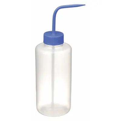 DYNALON Wash Bottle: 1 L, No Imprinting, Blue, Wide, Std Spout Spout, Colorless - Wide Mouthed Standard Spout Wash Bottles