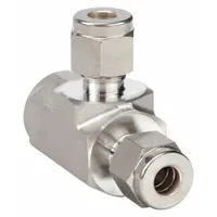 This HAM-LET Let-Lok tee fitting is made of stainless steel with a double-ferrule design for secure tube gripping. It connects 1/4 in OD tube to 1/4 in pipe to 1/4 in OD tube, and is compatible with Swagelok fittings. Typical applications include instrumentation, chemical, and pneumatic tubing systems where leak-tight branch connections are required