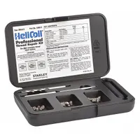 This thread repair kit includes 18-8 stainless steel helical inserts and a right-hand STI tap for M5-0.80 coarse threads. It is used to restore damaged internal threads in metal components, providing a new free-running thread. The kit is suitable for applications requiring metric thread repair in metal substrates