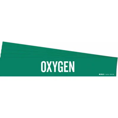 BRADY Pipe Marker: Oxygen, Green, White, Fits 8 in and Larger Pipe O.D., 1 Pipe Markers - Oxygen Adhesive Pipe Markers