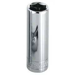 This 1/2" drive hand socket features a 21 mm, 6-point deep design for turning hex fasteners in recessed or extended positions. Constructed from chrome, it is suited for general mechanical and assembly tasks.