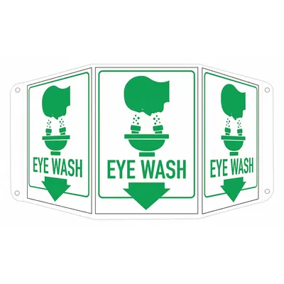 LYLE Tri-Bend Projection Eye Wash Sign, 10 x 17-1/2 in, Aluminum, Mounting Holes - Tri-Bend Projection Eye Wash Signs