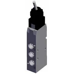 This SMC VFM Series manual air control valve features a plunger actuator and five ports with 1/4 in NPT connections. It is rated for a maximum operating pressure of 1 MPa. Typical applications include directing compressed air in pneumatic systems for industrial automation, packaging, and material handling equipment.